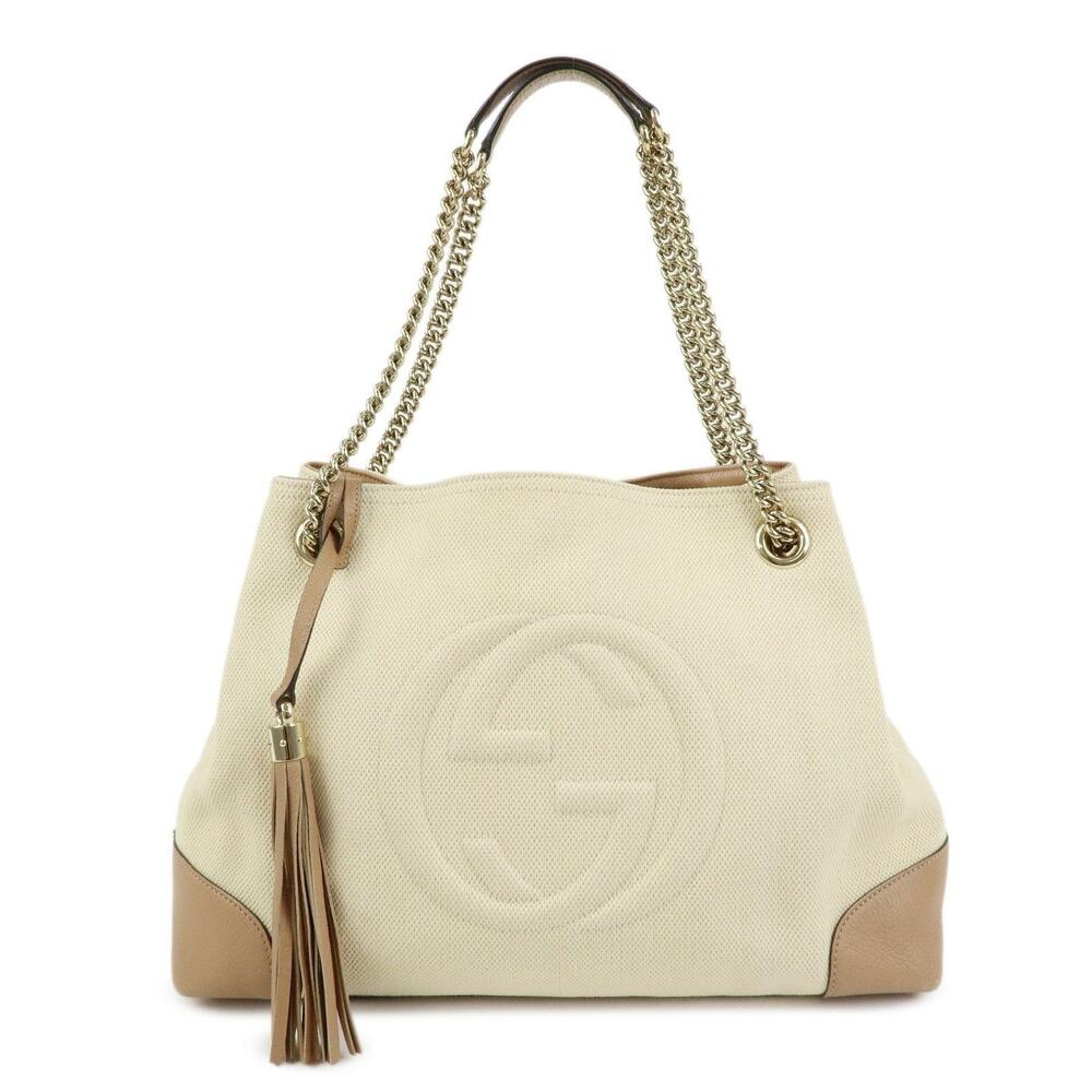 Gucci Soho Interlocking G Canvas & Leather Chain Shoulder Bag Beige